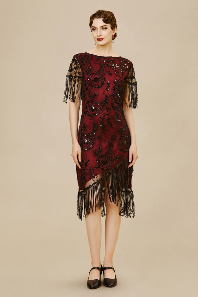 Embellished Sequin Fringe Art Deco Dress - BABEYOND