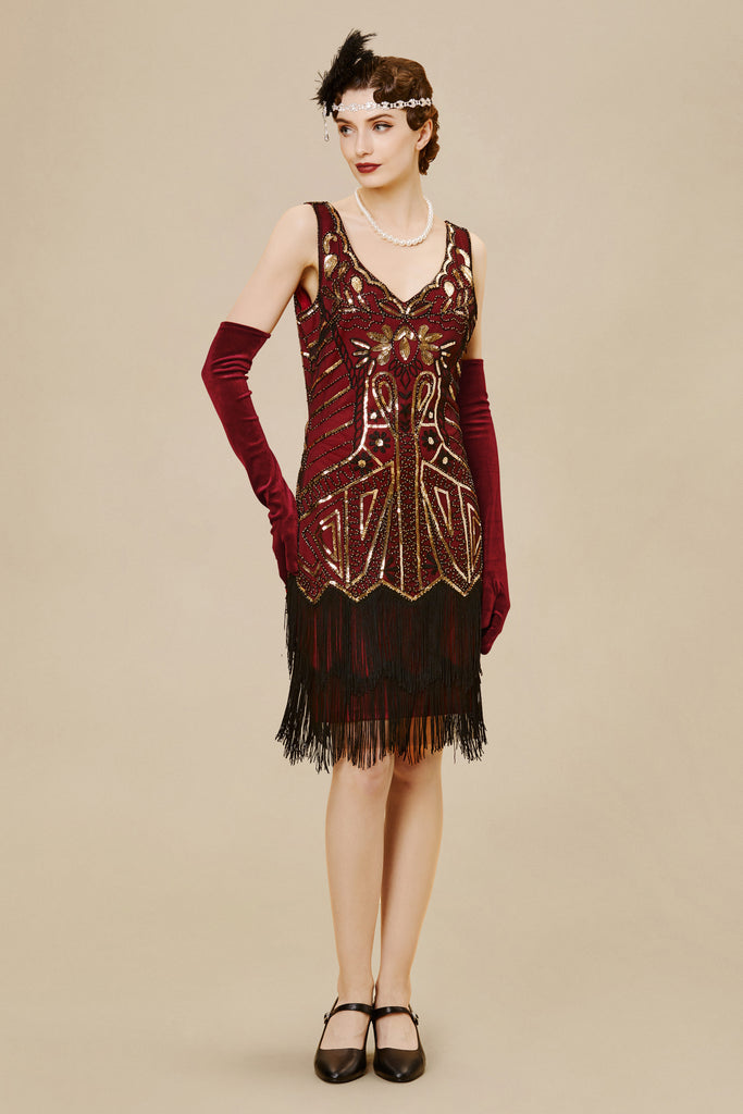 Retro Paisley Art Deco Flapper Dress - BABEYOND