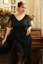 Vintage Paisley Flapper Fringe Plus Dress | Black | 2