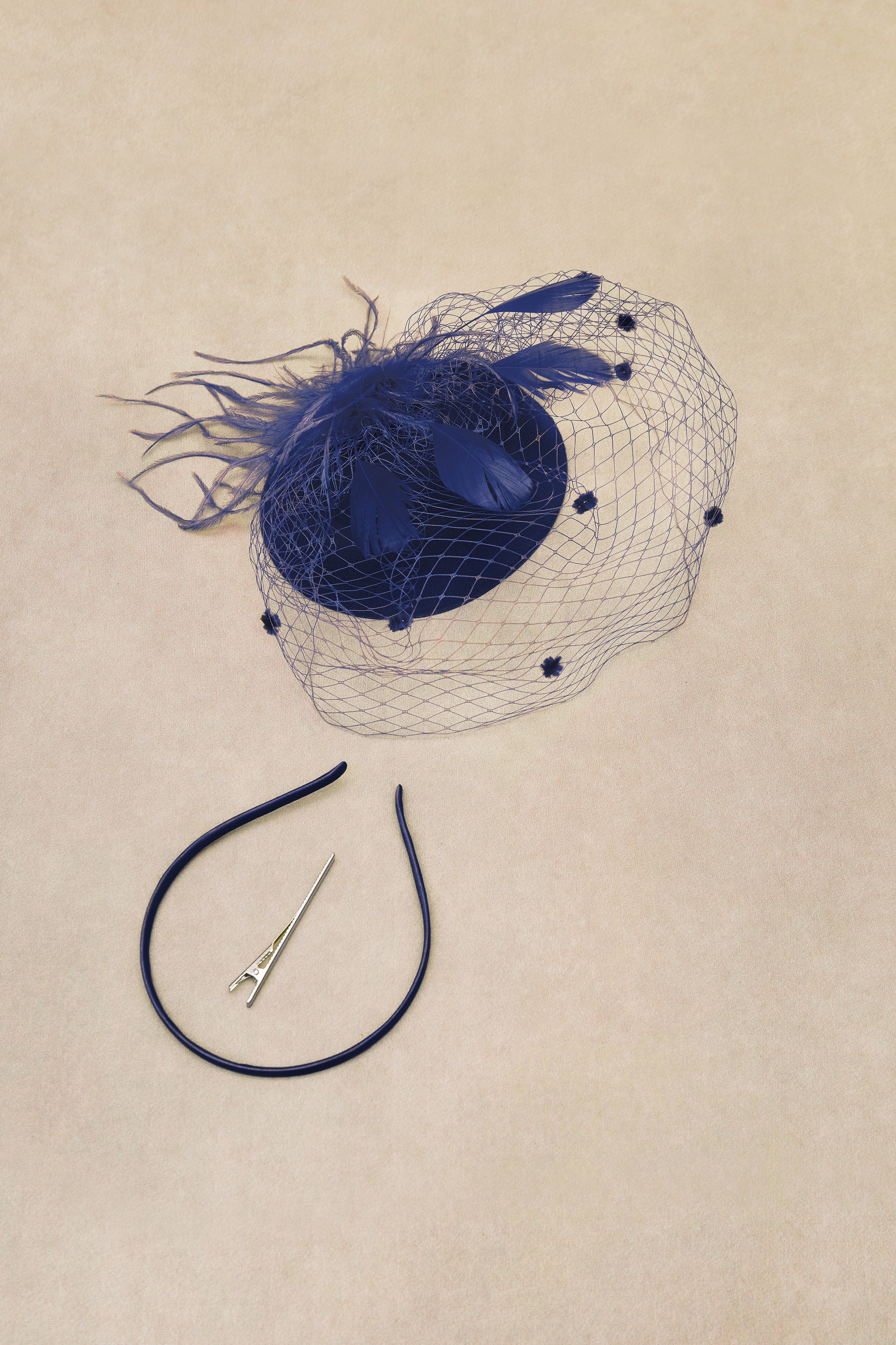 Vintage Feather Veil Fascinator | Blue | 2