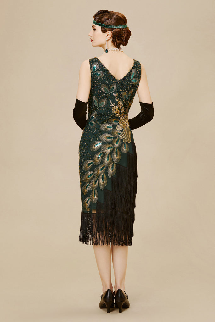 Irregular Tassel Hem Peacock Dress - BABEYOND