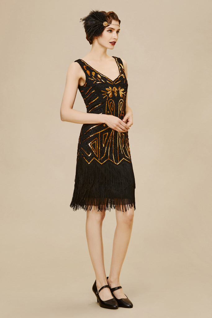 Retro Paisley Art Deco Flapper Dress - BABEYOND