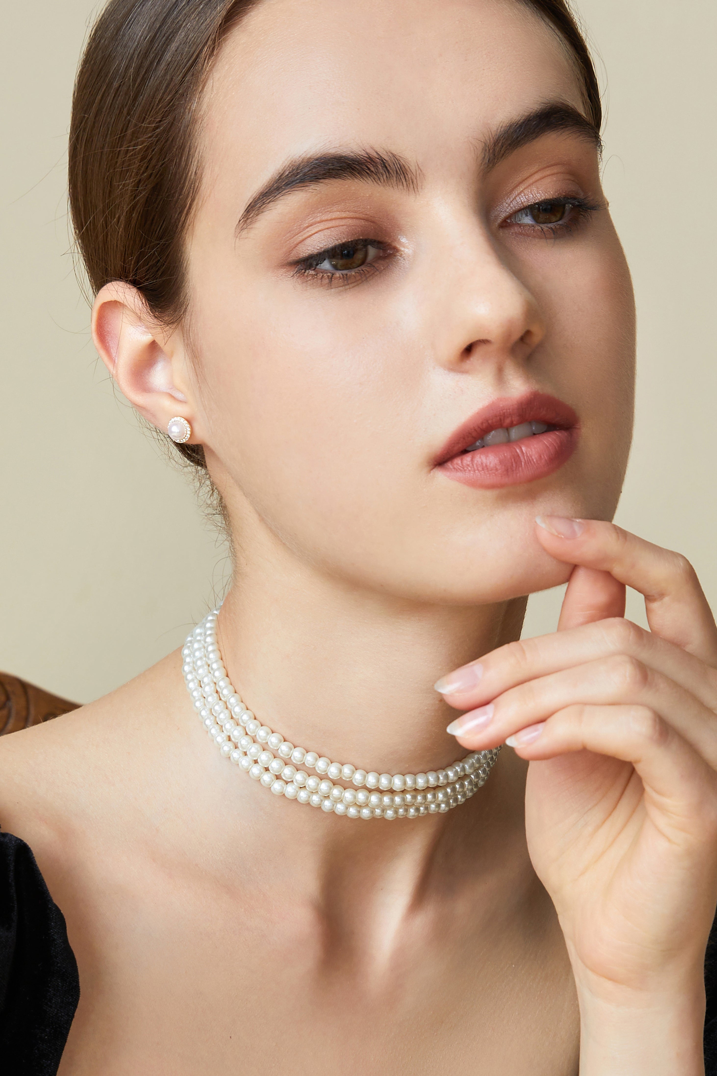 Remarkable Lustrous Imitation Pearl Choker | 3 layer | 9