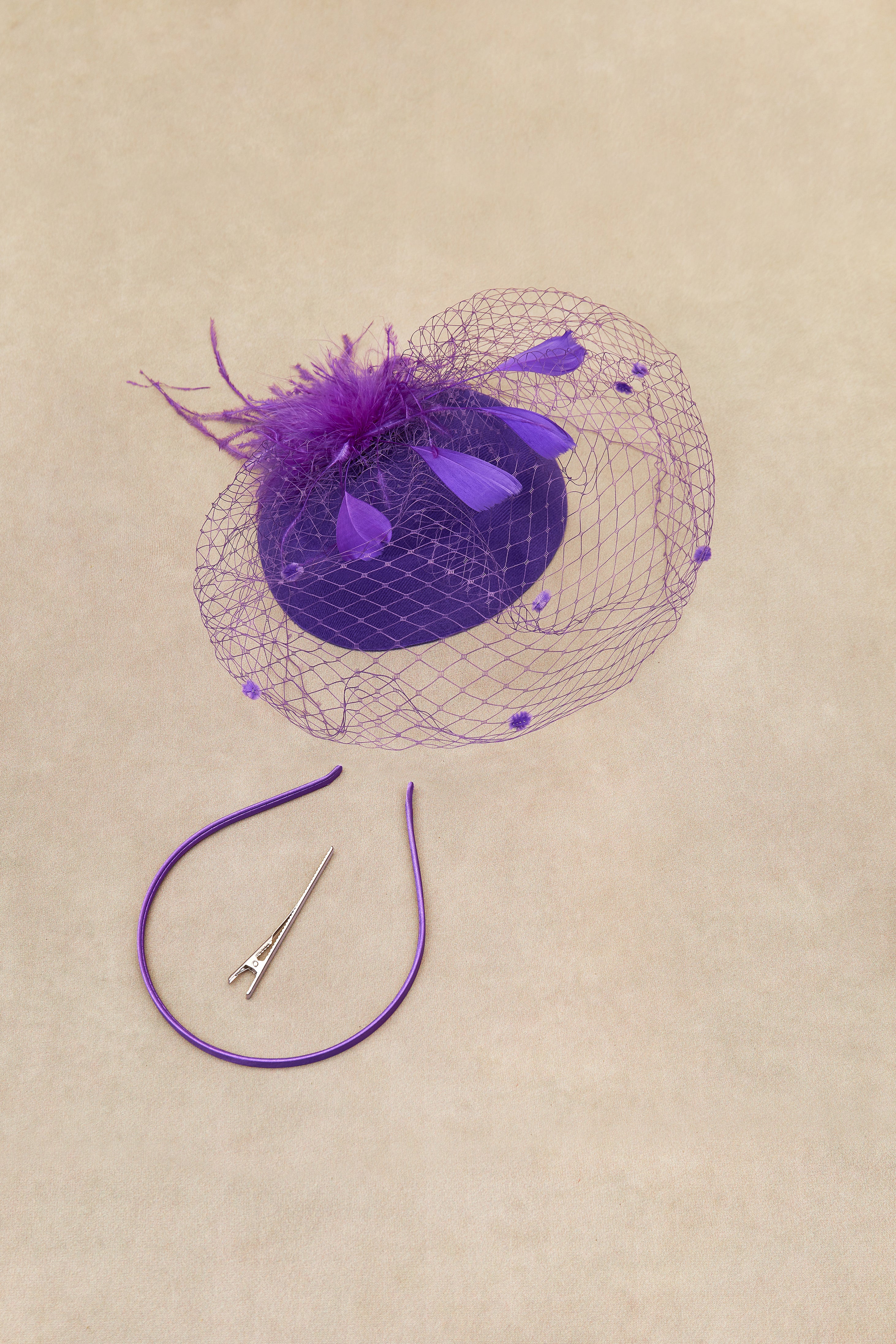 Vintage Feather Veil Fascinator | Royal Purple | 2