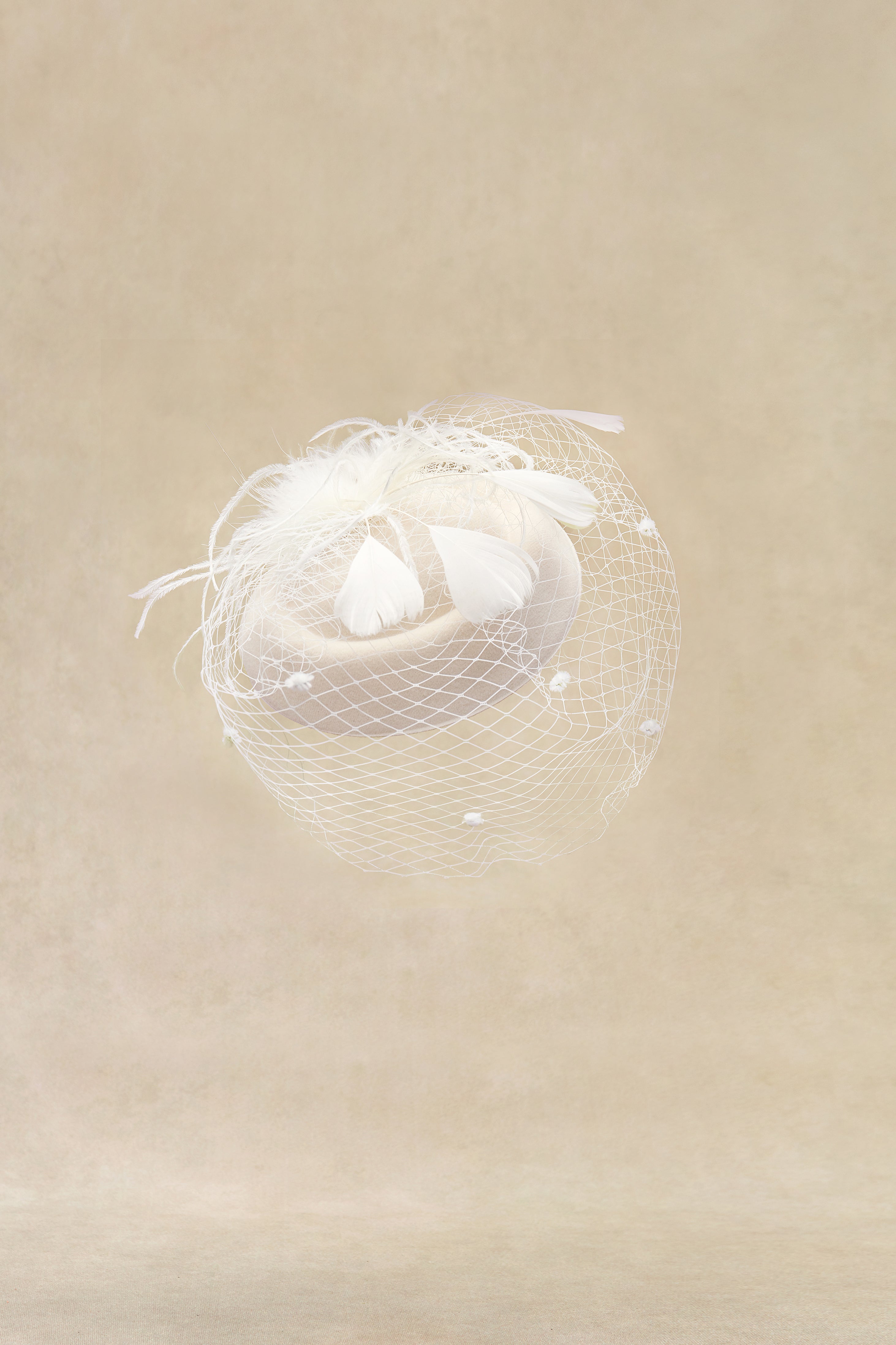 Vintage Feather Veil Fascinator | Ivory White | 1