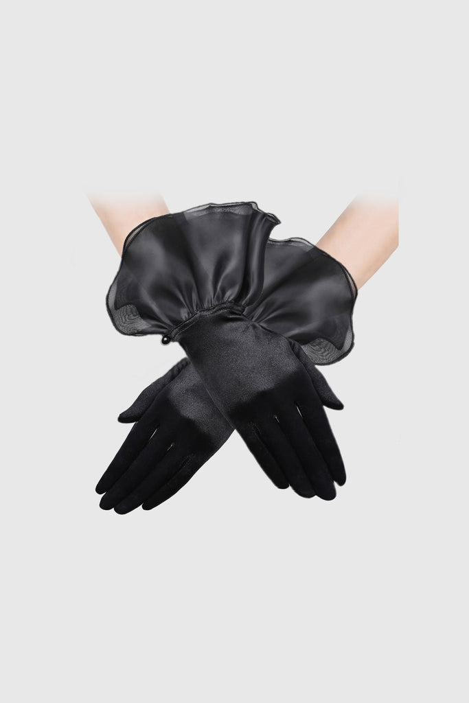 Short Ruffle Satin Lace Gloves - BABEYOND