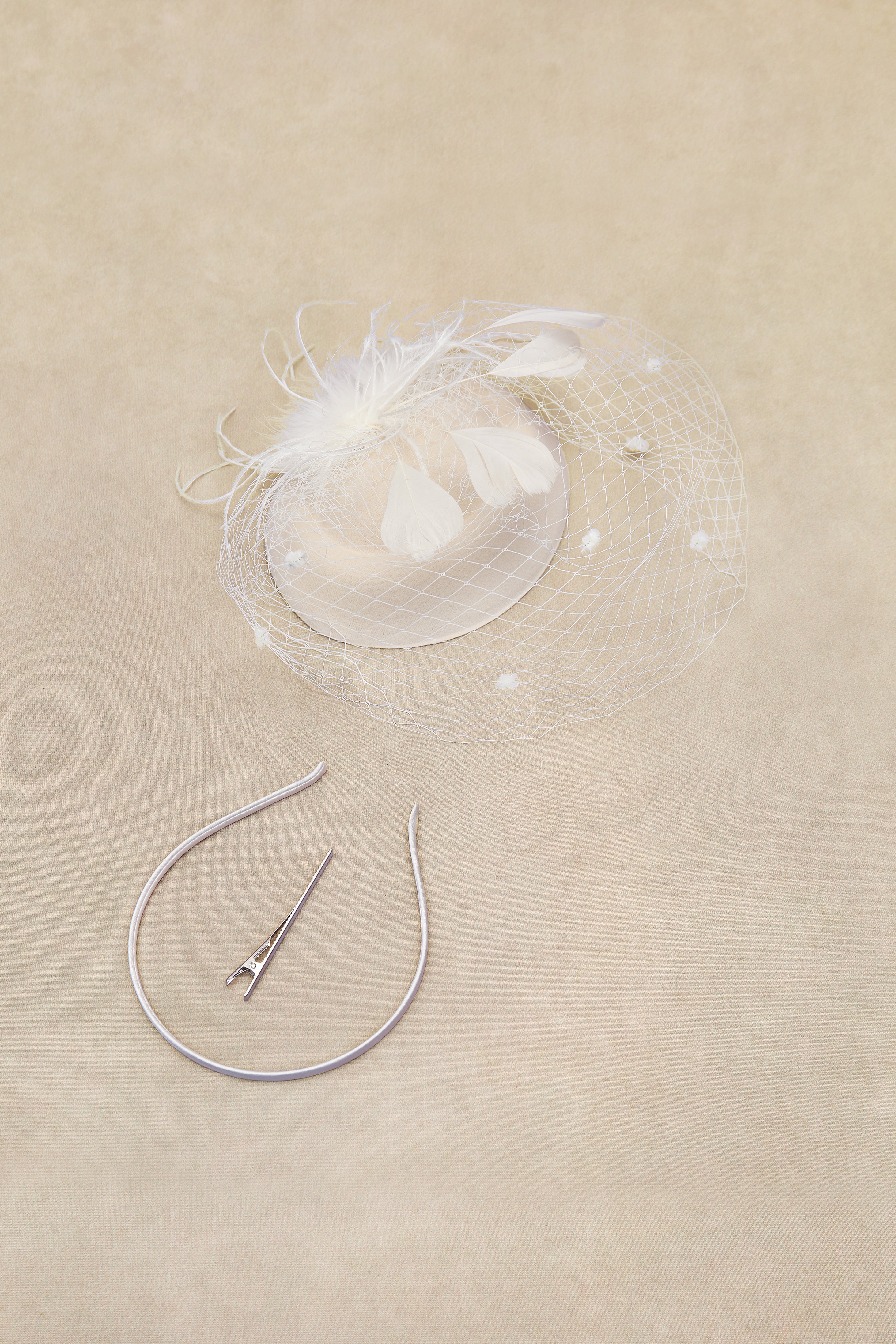 Vintage Feather Veil Fascinator | Ivory White | 2