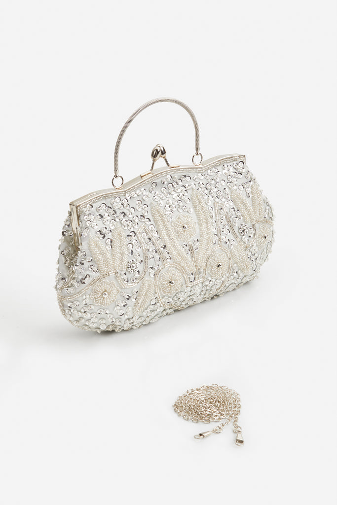 Embellished Beaded Pearl Clutch - BABEYOND