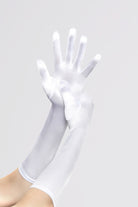 15" Long Satin Stretchy Flapper Gloves | White | 4