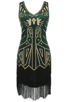 Retro Paisley Art Deco Mini Dress | Forest Green/Gold | 3