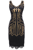 Retro Paisley Art Deco Mini Dress | Black/Gold | 10