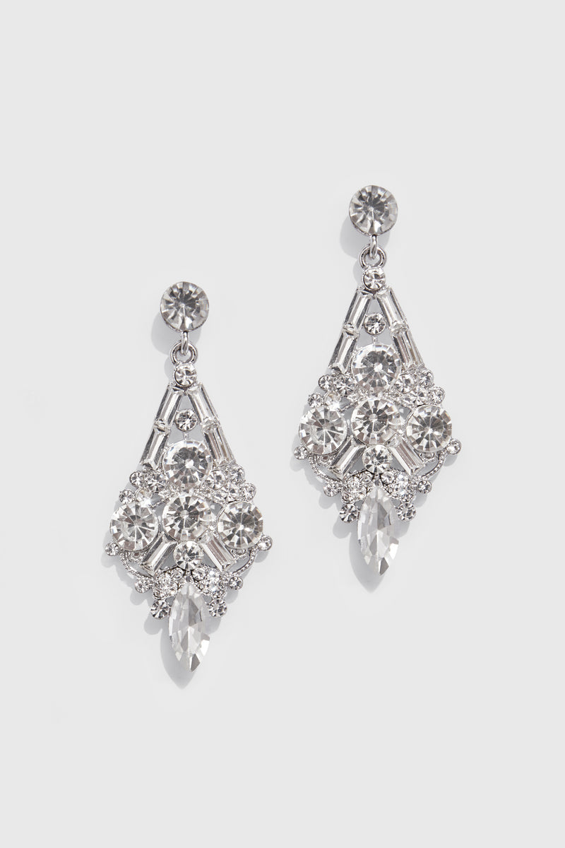 a pair of sparkly 1920s Jewelry geometric chandelier-style earrings