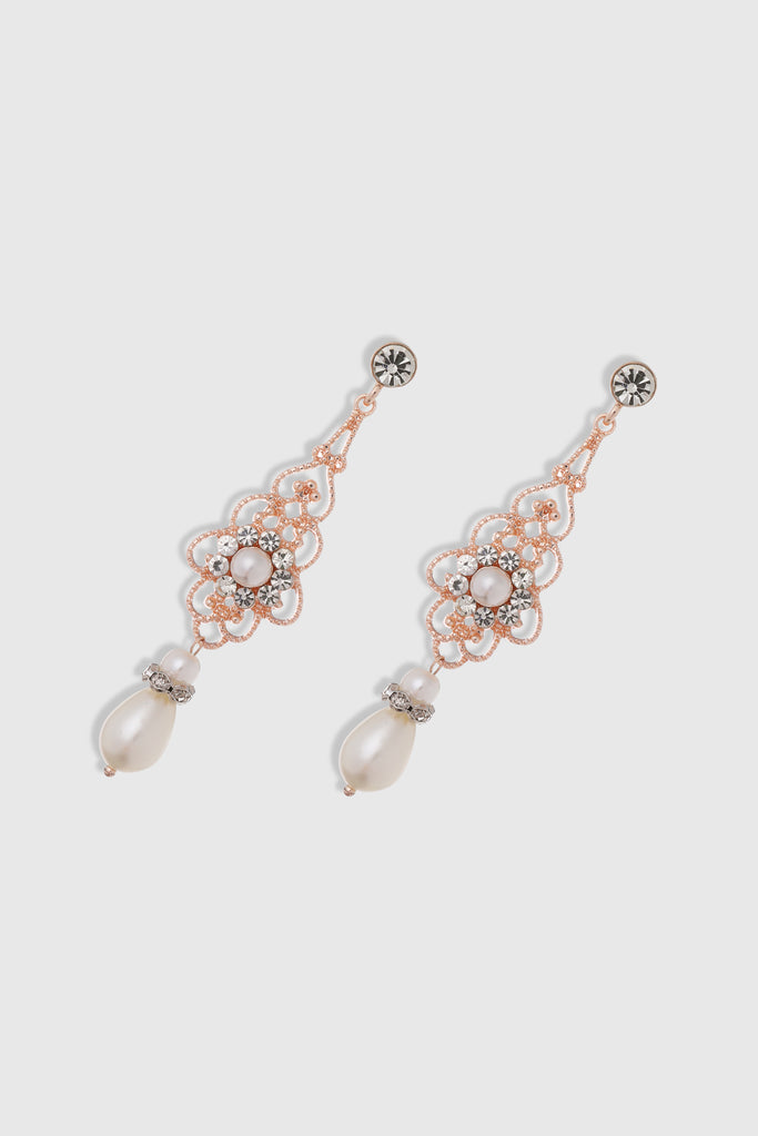 Art Deco Crystal Floral Pearl Earrings - BABEYOND