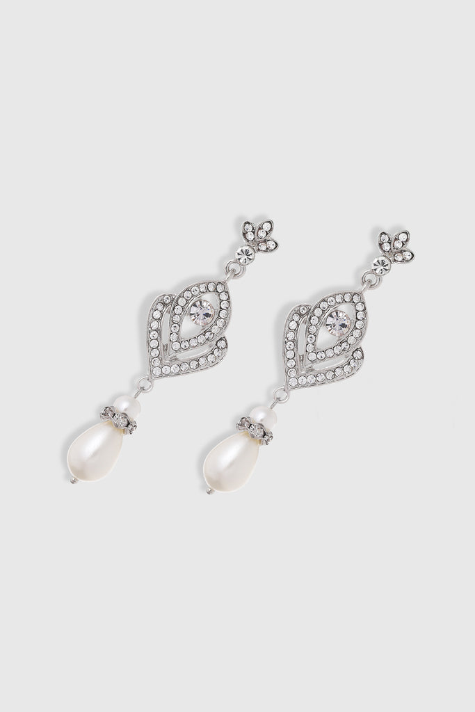 Art Deco Crystal Pearl Drop Earrings - BABEYOND