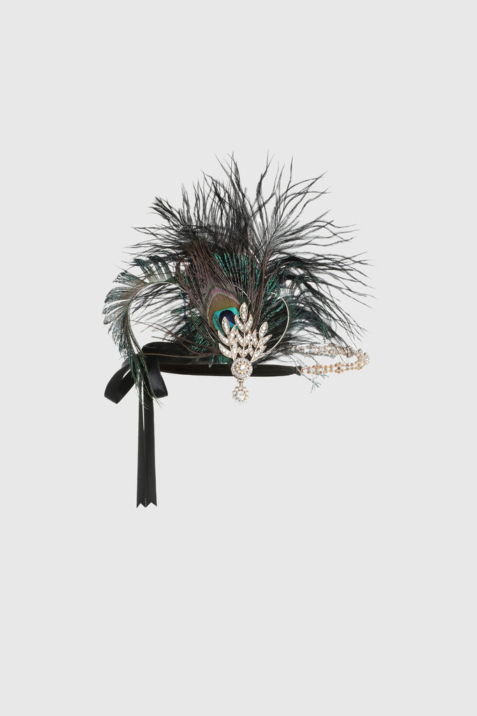 Art Deco Leaf Peacock Feather Headband - BABEYOND