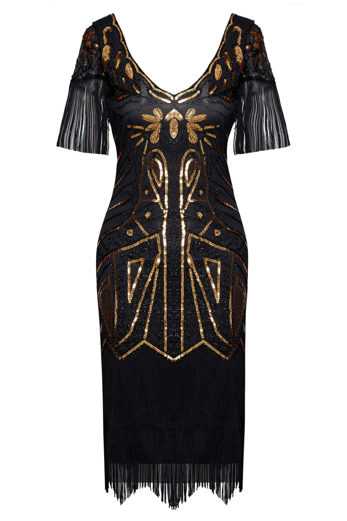 Art Deco Paisley Sequin Fringe Dress - BABEYOND
