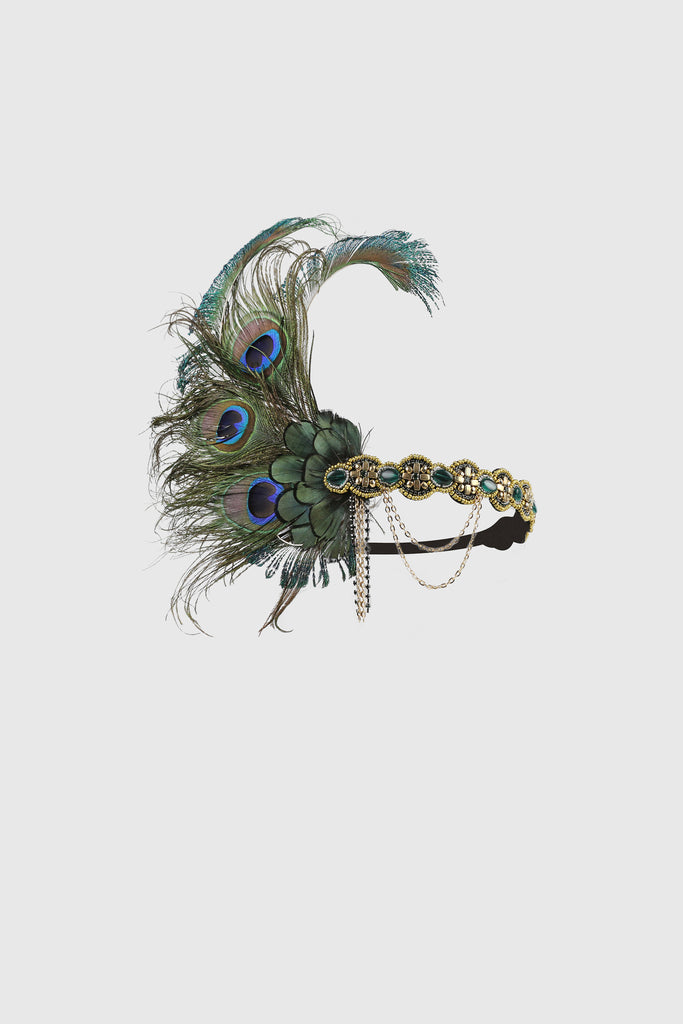 Beaded Peacock Feather Headband - BABEYOND
