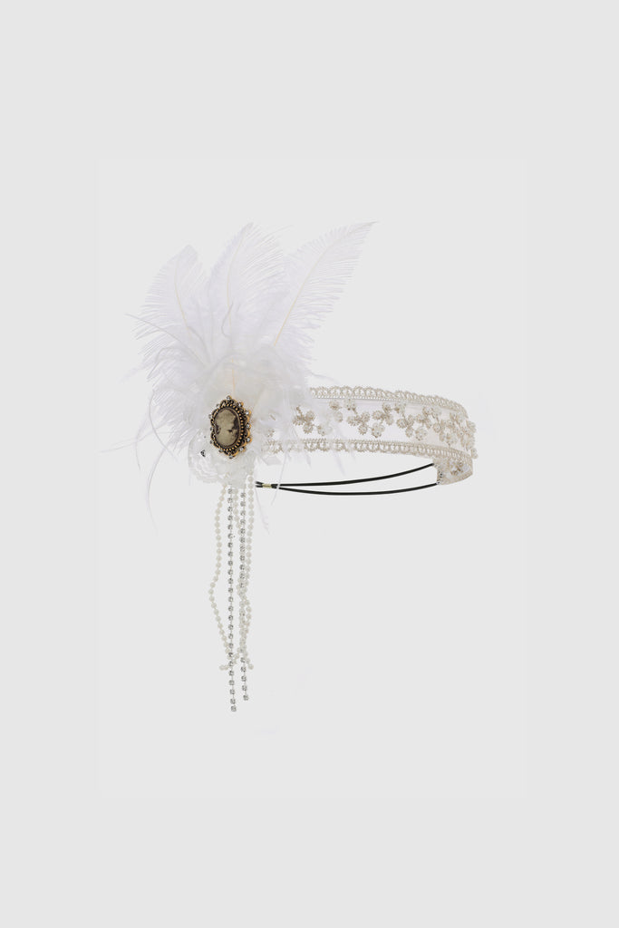 Beaded Tassel Lace Feather Headpiece - BABEYOND