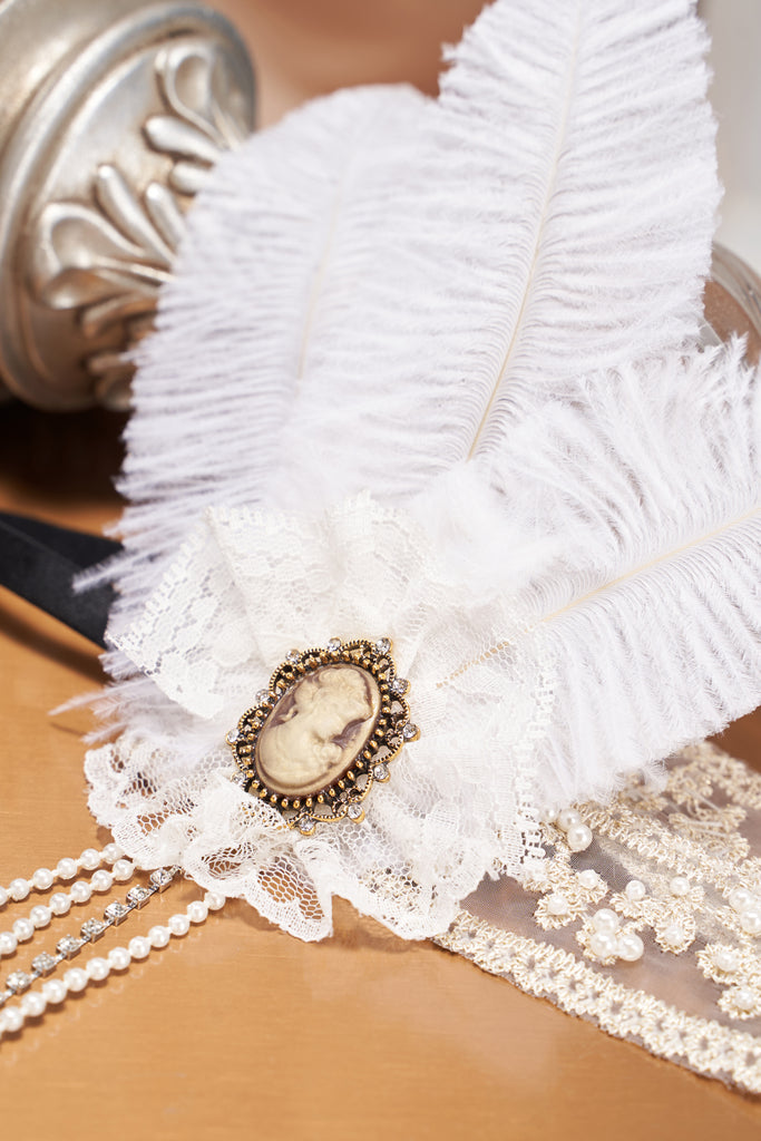 Beaded Tassel Lace Feather Headpiece - BABEYOND