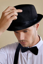 1920s Mens Panama Hat Gatsby Set | Black | 2