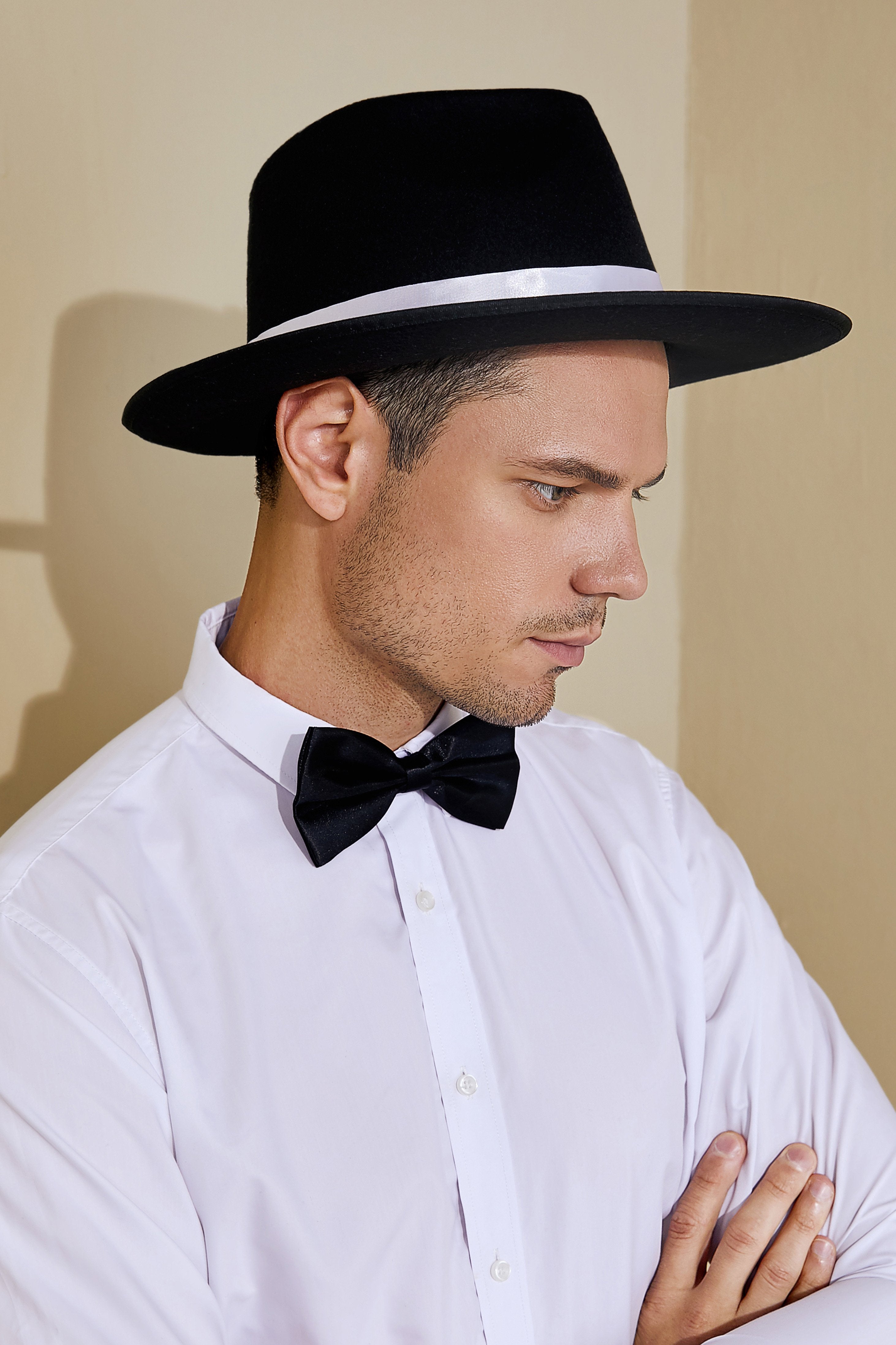 1920s Mens Panama Fedora Hat | Black | 5