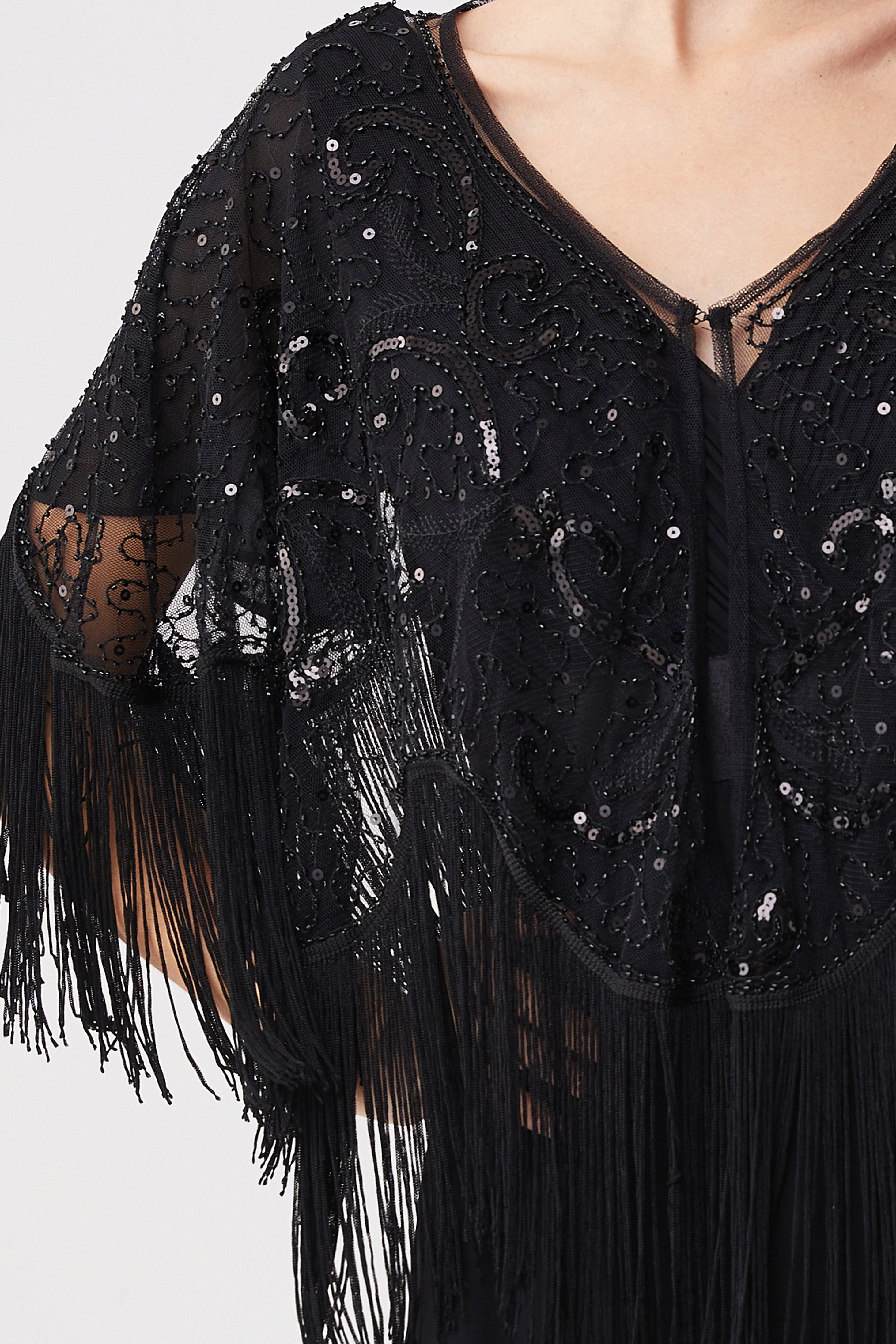 1920s Beaded Sequin Flapper Shawl | Black | 4