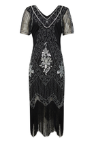 Vintage Paisley Flapper Fringe Dress | Black/Silver | 5