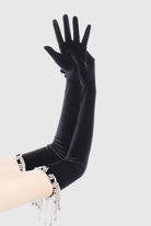 21.6" Crystal Chain Velvet Stretchy Gloves | Black | 1