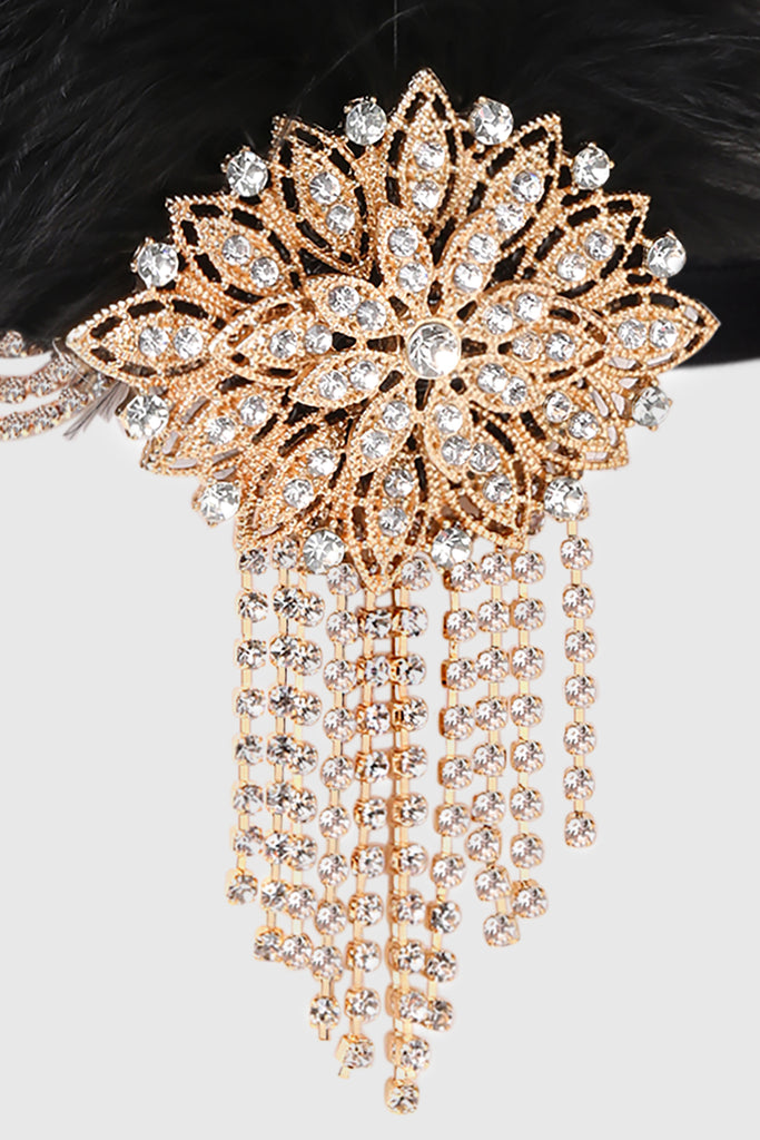 Crystal Studded Ostrich Feather Headpiece - BABEYOND