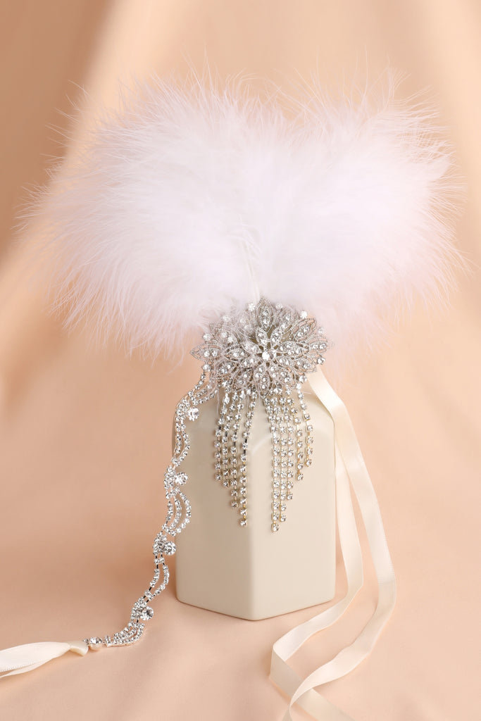 Crystal Studded Ostrich Feather Headpiece - BABEYOND