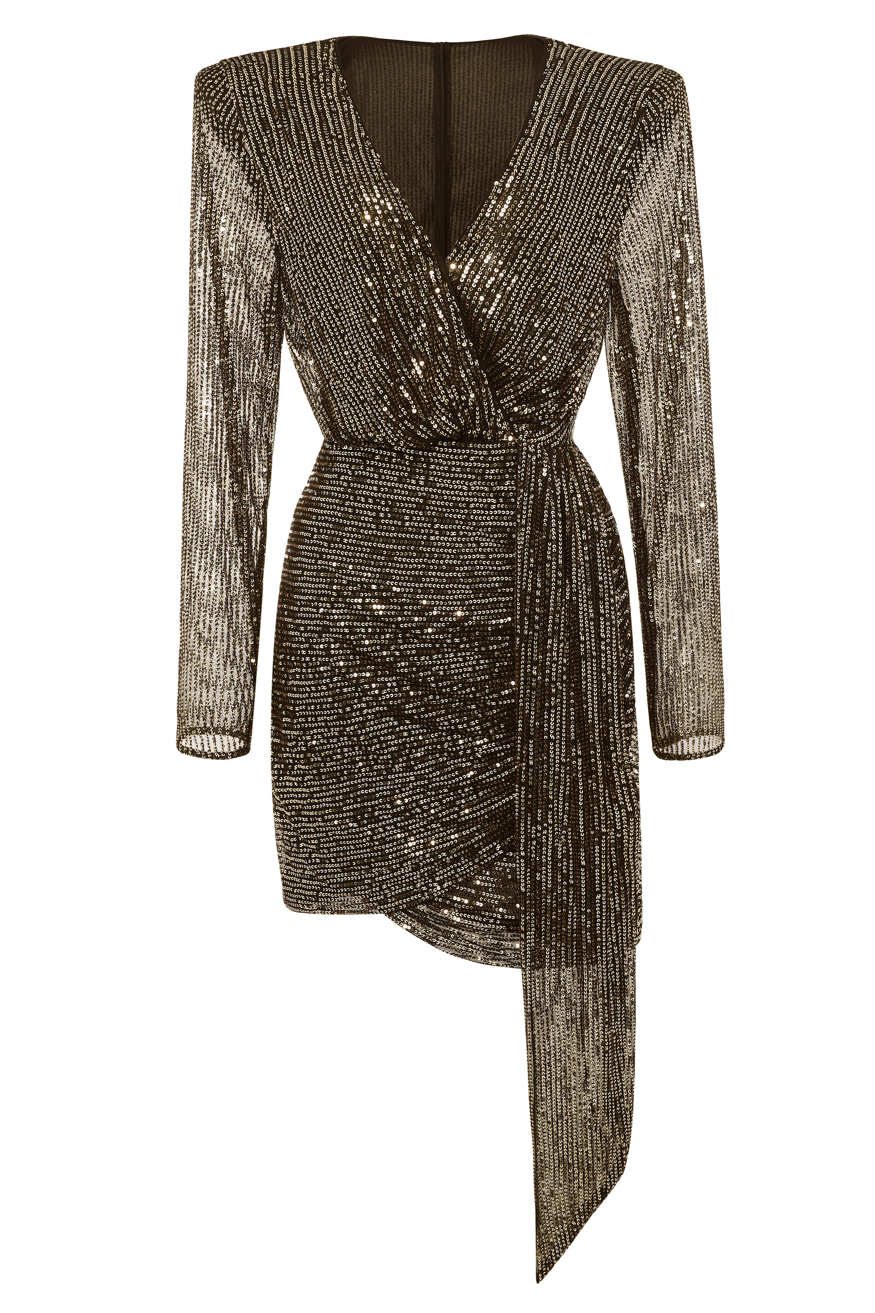 V Neck Tie Sequin Mini Dress | Goldblack | 3