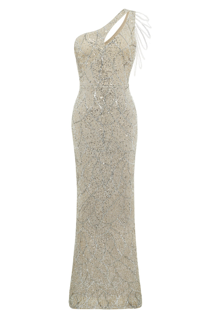 Embellished Sequin Asymmetric Dress - BABEYOND