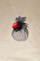 Elegant Floral Feather Pillbox Veil Fascinator | Redblack | 1