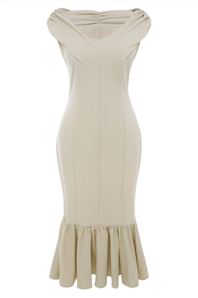 Elegant Piled Neck Ruffled Midi Dress - BABEYOND