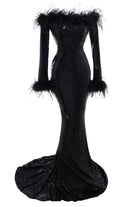 Elegant Sequin Feather Mermaid Dress | Black | 3
