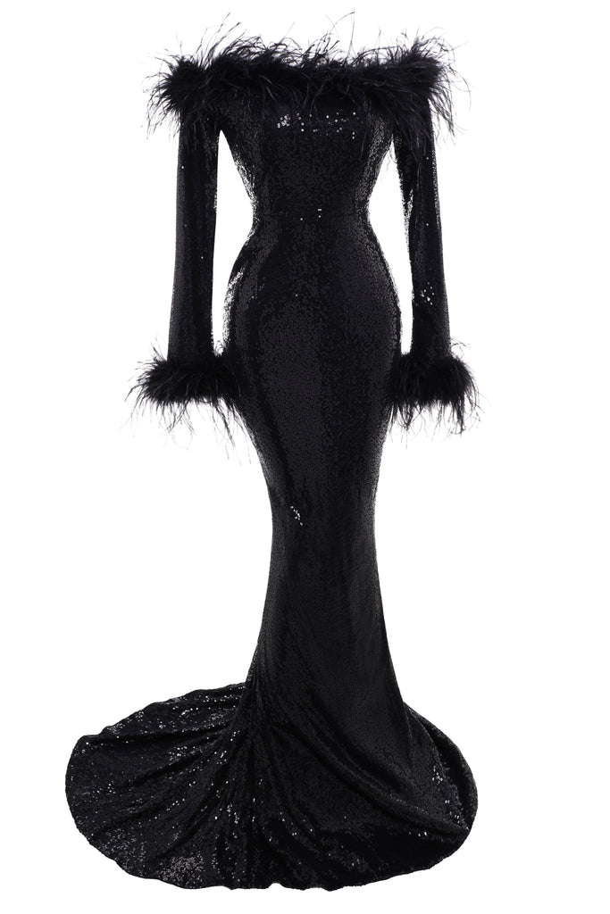 Elegant Sequin Feather Mermaid Dress - BABEYOND