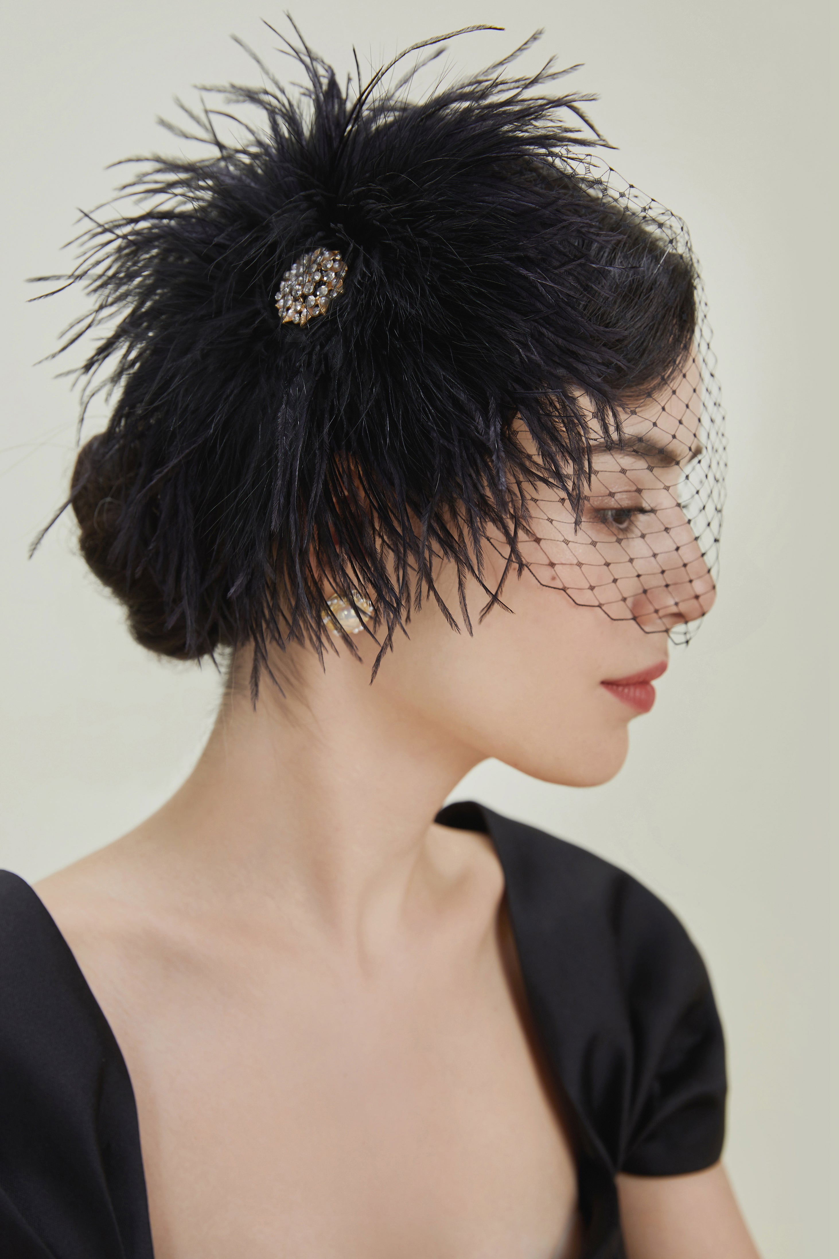 Embellished Rhinestone Fluffy Veil Fascinator | Black | 2