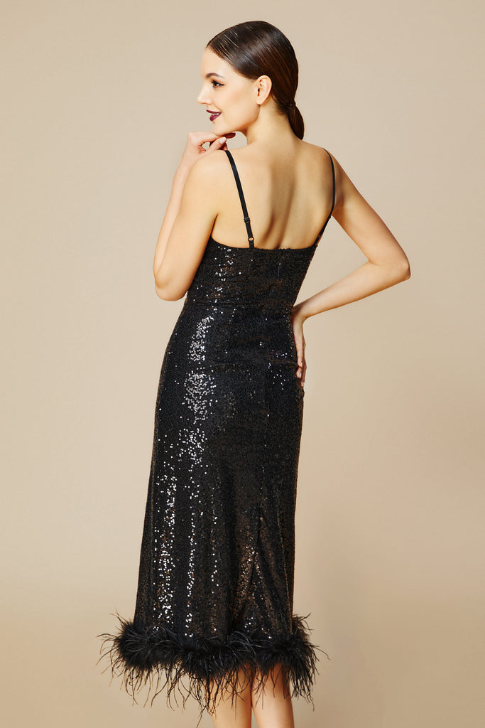 Embellished Sequin Strappy Dress - BABEYOND