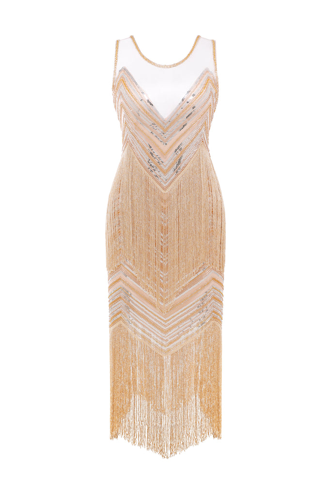 Streamlined Sequin Fringe Flapper Dress - BABEYOND