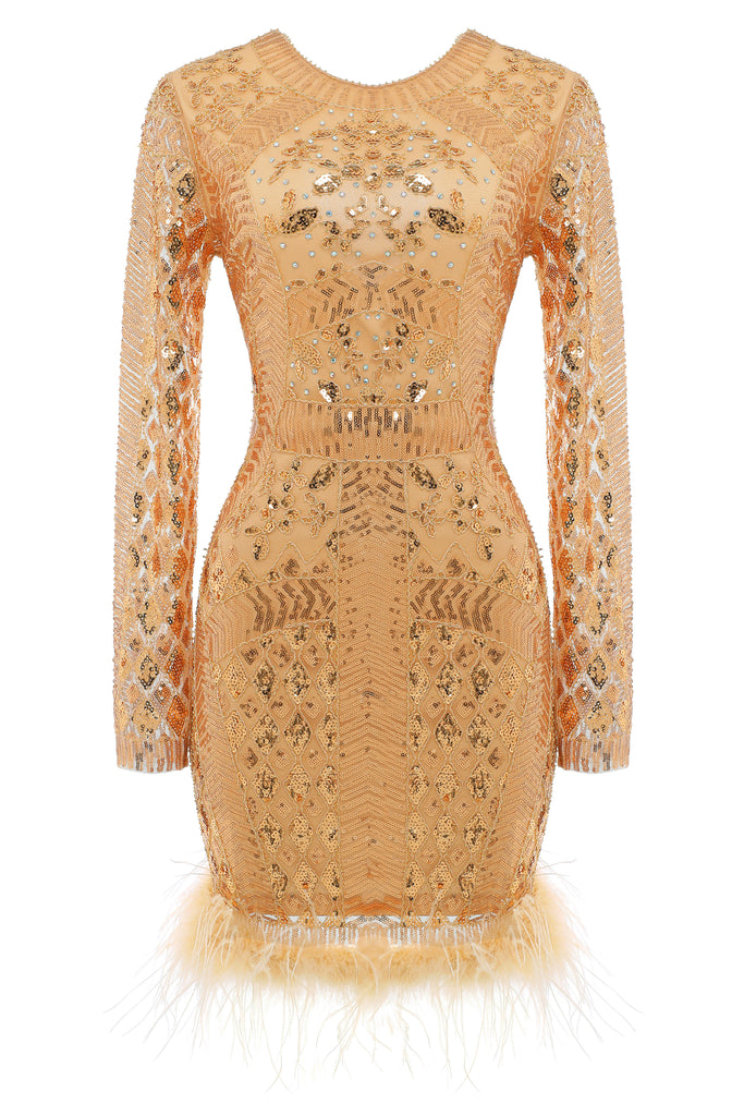 Embroidered Sequin Fluffy Mini Dress - BABEYOND