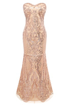 Embroidered Sequin Strapless Paisley Dress | Rosegold | 3