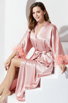 Ostrich Feather Trim Satin Robe | | 2