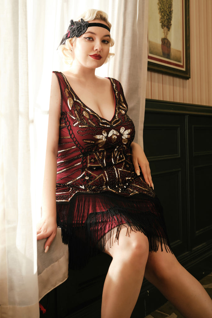 Flapper Paisley Art Deco Mini Plus Dress - BABEYOND