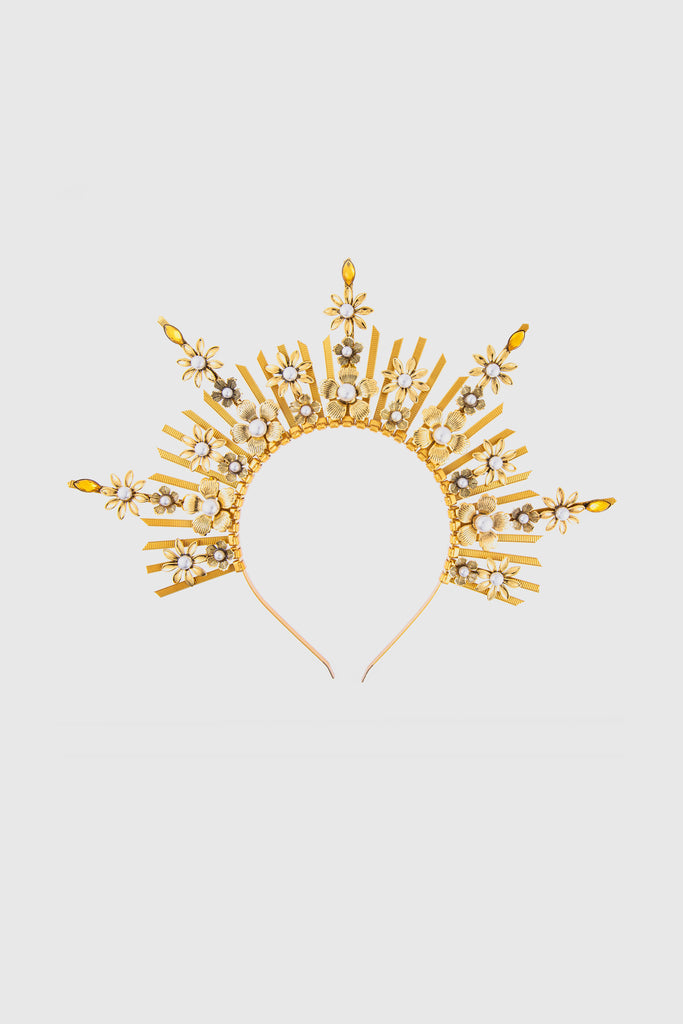 Floral Sunburst Mary Halo Crown Headpiece - BABEYOND