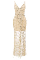 High Slit Glittering Sequin Strappy Dress | Apricot | 4