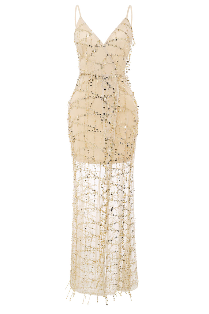 High Slit Glittering Sequin Strappy Dress - BABEYOND