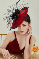 Irregular Spindle Feather Pillbox Fascinator | red | 2