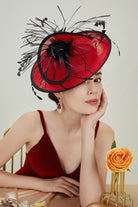 Irregular Spindle Feather Pillbox Fascinator | red | 3