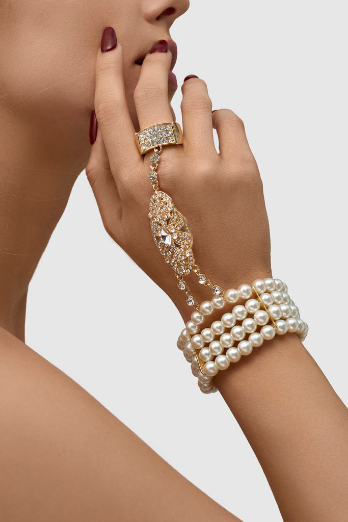Multi Strand Pearl Bracelet Ring Set - BABEYOND