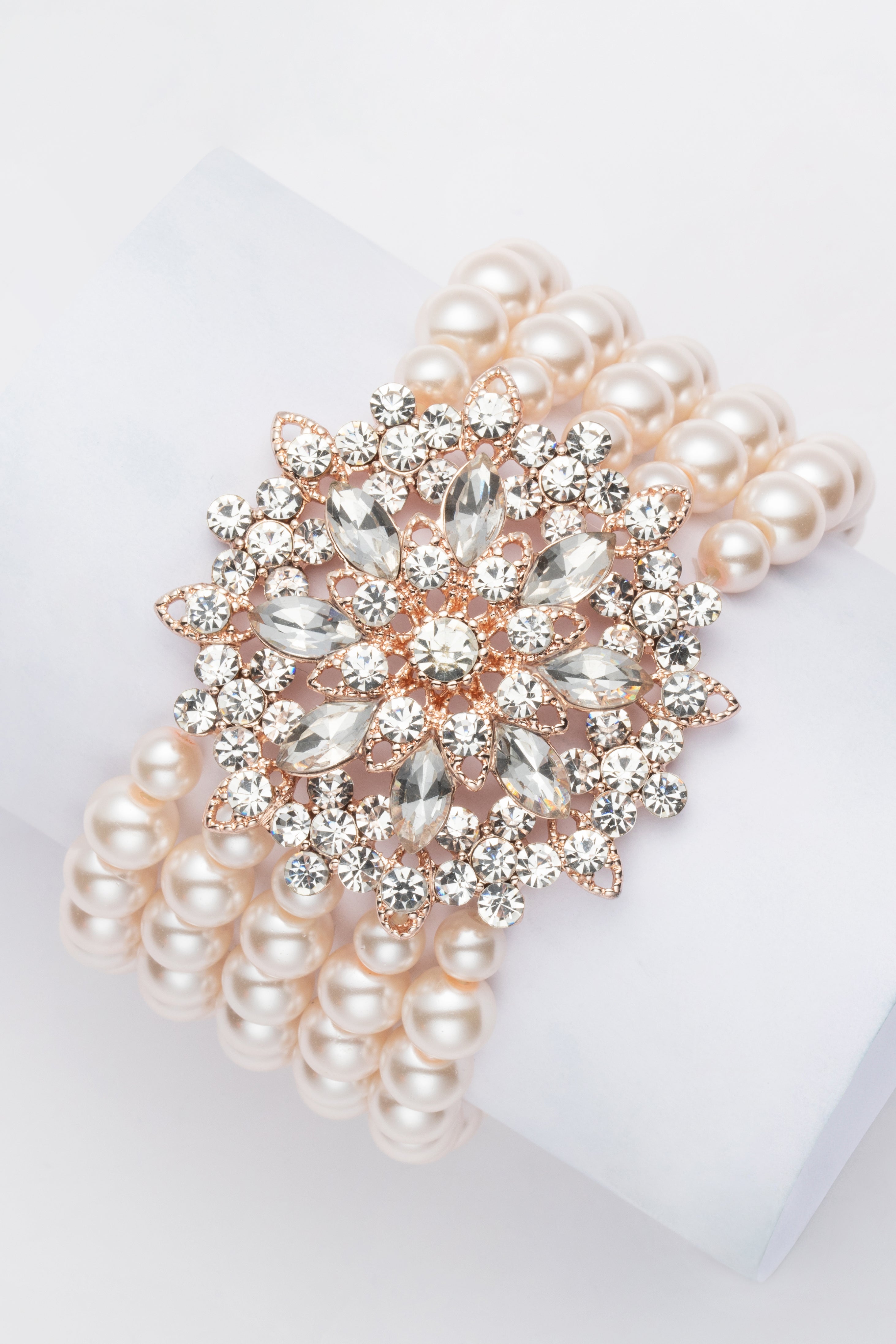 Multilayer Zircon Pearl Elastic Bracelet | Rosegold | 2